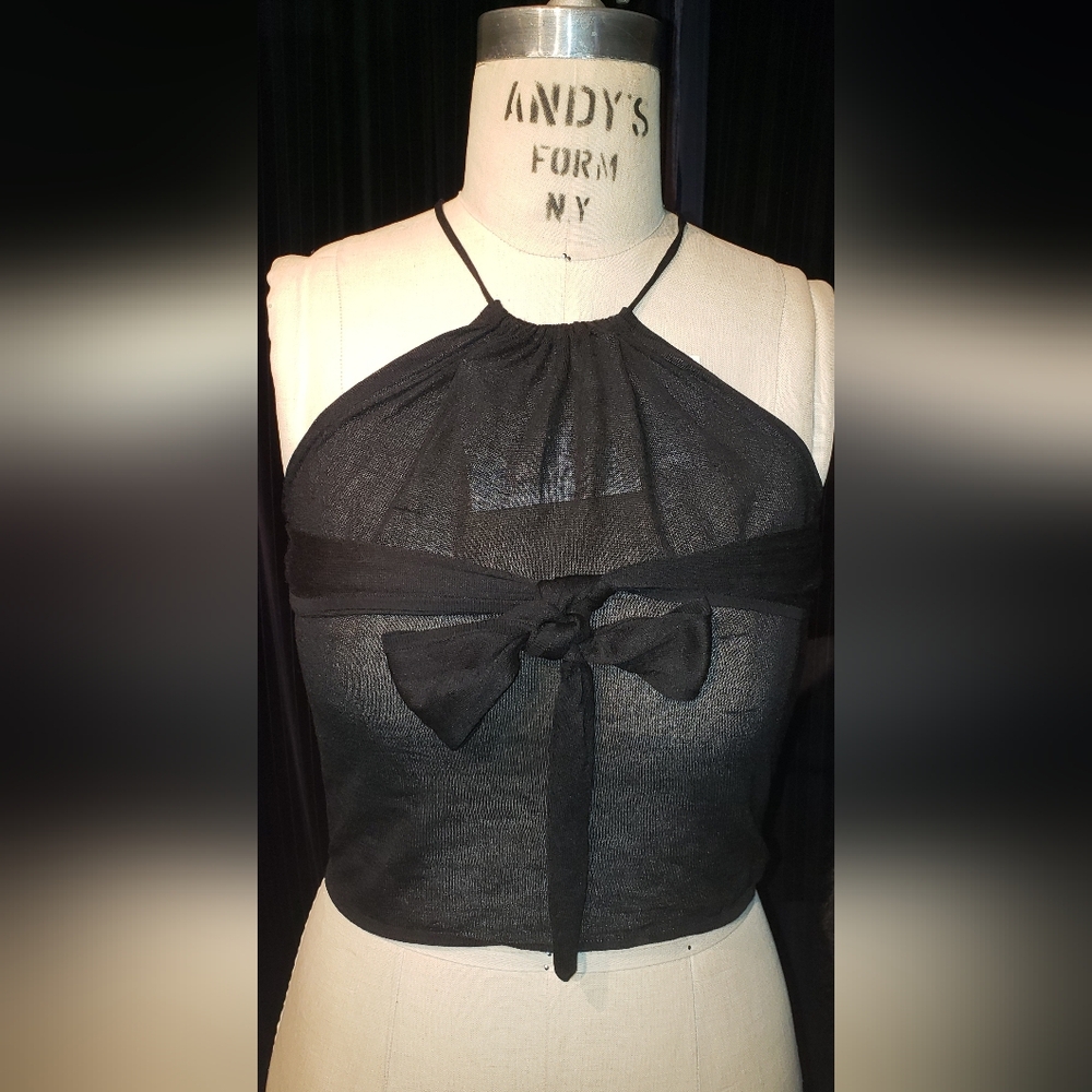 Gucci 100% silk knit halter wraparound semi sheer top